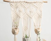 Macrame wall hanging Crochet plant hanger indoor outdoor Triple rope hanging planter Large long geometric tapestry Boho wedding decor gifts