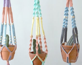 Macrame plant hanger 12 custom color Rope hanging planter Wall planter Large pot holder boho decor, Plant basket, Plant lover gifts