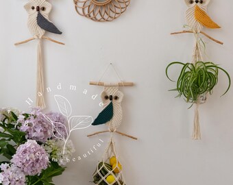 Macrame owl wall hanging Macrame owl plant hanger Macrame owl fruit basket Boho owl wall decor Owl nursery decor Gifts for her Gifts for mom