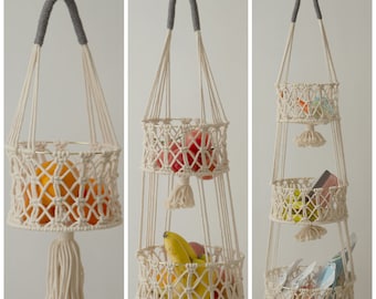 Hanging fruit basket Fruit hammock Macrame hanging basket Produce storage Rope plant hanger Toy storage, obstkorb hängend, Boho kitchen