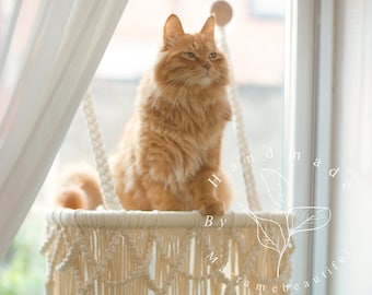 Cat window perch Macrame cat hammock Window cat seat Window mounted cat bed 1 tier floating cat shelves Cat lover gifts, Cat furniture