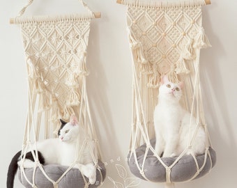 Macrame cat hammock Hanging cat bed Cat tree Cat wall furniture Cat swing Woven cat cave, Cat lover gifts, Gifts for cats, Boho decor