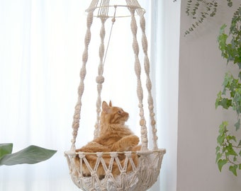 Macrame cat hammock Woven hanging dog bed Macrame wall cat swing Cat lover gifts Cute boho Crochet rope large pet toy furnitures supplies