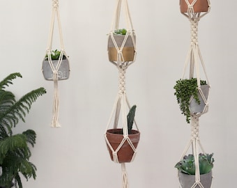 Macrame plant hanger Double hanging planter Tiered wall planter 3 tier Large rope pot holder Boho Minimalist simple Plant lover gifts