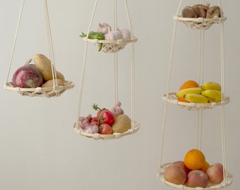 Fruit hammock under cabinet Hanging fruit basket obstkorb hängend Macrame fruit hanger fruit bowl Produce storage, Woven Onion basket