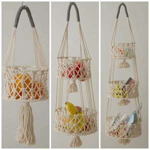 Hanging fruit basket Fruit hammock Macrame hanging basket Produce storage Rope plant hanger Toy storage, obstkorb hängend, Boho kitchen image 1