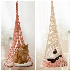 Macrame cat bed Cat hammock Cat tree Cat wall furniture Cat swing Woven cat cave, Hanging pet bed, Cat lover gifts, Boho cat house