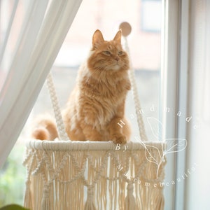 Cat window perch Macrame cat hammock Window cat seat Window mounted cat bed 1 tier floating cat shelves Cat lover gifts, Cat furniture