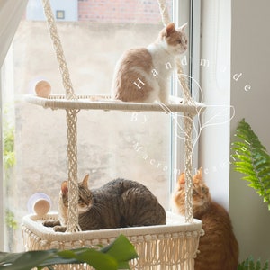 Katzenfensterstange Makramee-Katzenhängematte Fensterkatzensitz Fenstermontiertes Katzenbett Schwimmende Katzenregale Geschenke für Katzenliebhaber, Moderne Katzenmöbel Bild 2