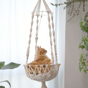 Macrame cat hammock Woven hanging dog bed Macrame wall cat swing Cat lover gifts Cute boho Crochet rope large pet toy furnitures supplies