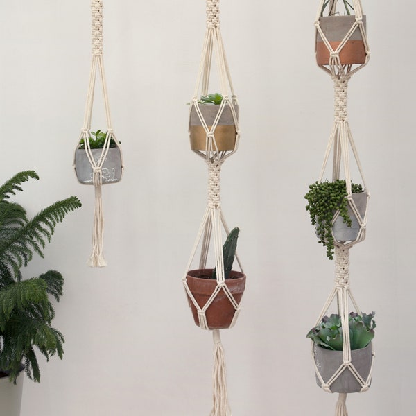 Macrame plant hanger Double hanging planter Tiered wall planter 3 tier Large rope pot holder Boho Minimalist simple Plant lover gifts