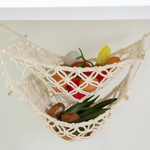 Hamac à fruits en macramé sous le meuble corbeille de fruits suspendue à 2 niveaux Cintre à fruits Rangement de cuisine bohème Rangement pour produits obstkorb hngend
