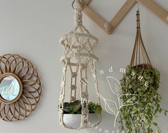 Macrame plant hanger no tassel Hanging planter no tail Small indoor planter Short wall planter Boho home Indoor garden decor Gifts for her