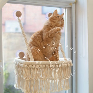 Cat window perch Macrame cat hammock Window cat seat Window mounted cat bed Floating cat shelves Cat lover gifts, Modern cat furniture