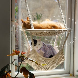 Cat Window Perch Macrame Cat Hammock 2 Tier cat shelves Handmade cat bed Cat window seat Boho cat furniture Cat Lover Gift Cat tower
