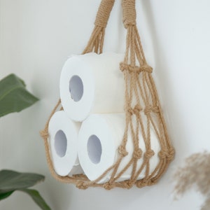 Toilet paper holder Toilet roll storage Boho bathroom decor Paper towel holder Jute toilet roll, Kitchen basket, Housewarming gifts