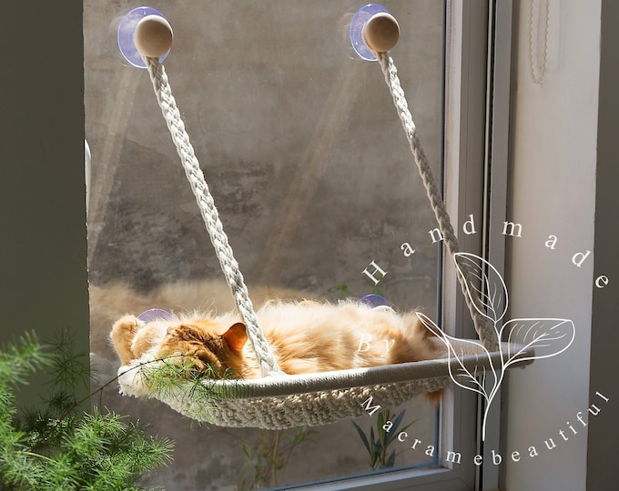 Comfy Cat Window Perch Macrame Cat Hammock for Wall or Window 2 Sizes 19 Colors Available Modern Cat Furniture Boho Cat Lover Gift