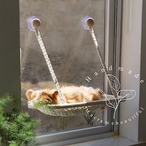 Comfy Cat Window Perch Macrame Cat Hammock for Wall or Window 2 Sizes 19 Colors Available Modern Cat Furniture Boho Cat Lover Gift