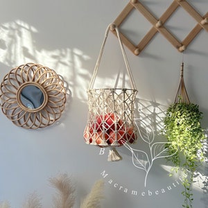 Hanging fruit basket Stuff animal storage basket Macrame fruit hammock Toy storage Hanging basket Kitchen storage, obstkorb hängend