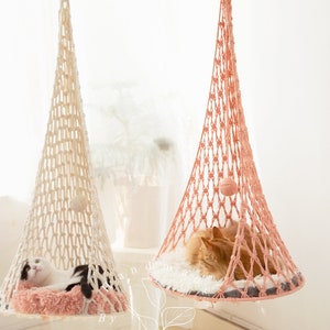 Macrame cat bed Cat hammock Cat tree Cat wall furniture Cat swing Woven cat cave, Hanging pet bed, Cat lover gifts, Boho cat house