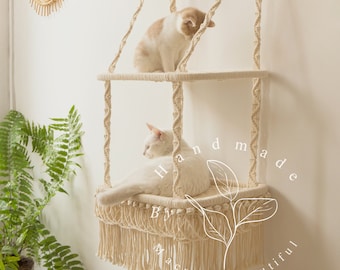Cat wall shelves Cat wall furniture Macrame cat hammock Wall mounted cat perch Hanging cat bed Cat lover gifts, Cat floating shelves