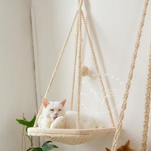 Hanging cat bed Macrame cat hammock Celing cat swing Boho cat tree Cat wall shelves Handmade cat furniture Gifts for pets Cat lover gifts