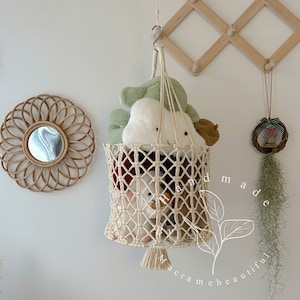 Hanging fruit basket Stuff animal storage basket Macrame fruit hammock Toy storage Hanging basket Kitchen storage, obstkorb hängend