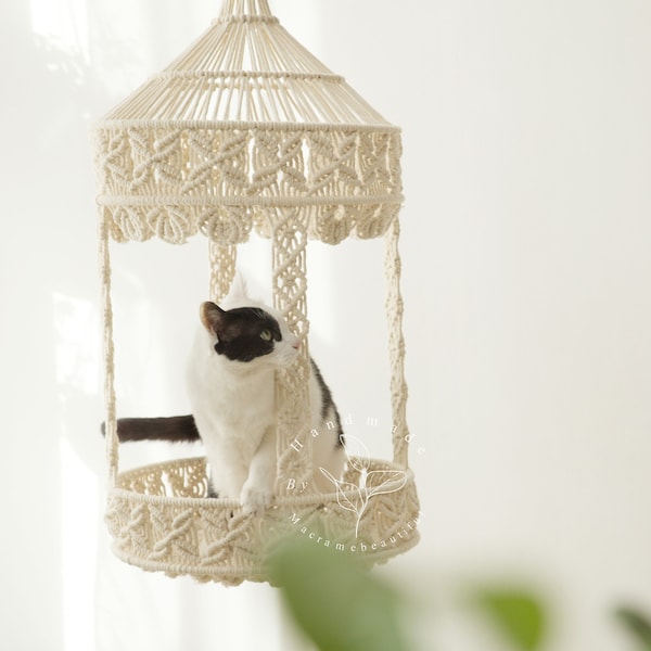 Macrame cat hammock Large hanging cat bed Macrame cat bed Cat swing Cat wall furniture Cat room cat house decor, Cat lover gifts