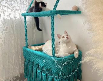 Cat wall shelf Cat window perch Macrame cat bed Modern cat furniture Macrame cat hammock Cat tree for big cat Cat tower Cat lover gifts