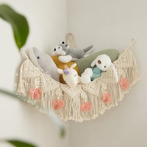 Macrame toy hammock Crochet corner hammock Stuffed animal storage Macrame toy net Kids room storage boho nursery decor Gifts for her