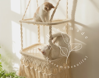 Cama para gatos Árbol para gatos Muebles de pared para gatos Hamaca de macramé para gatos Estante de pared para gatos Torre moderna para gatos, Escalones de pared para gatos, Regalos para amantes de los gatos, Muebles para gatos