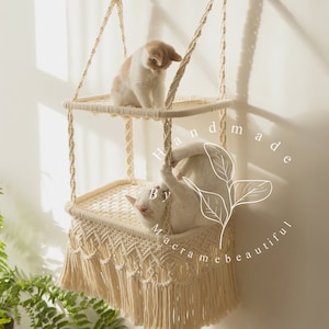 Cat bed Cat tree Cat wall furniture Macrame cat hammock Cat wall shelf Modern cat tower, Cat wall steps, Cat lover gifts, Katzenmöbel