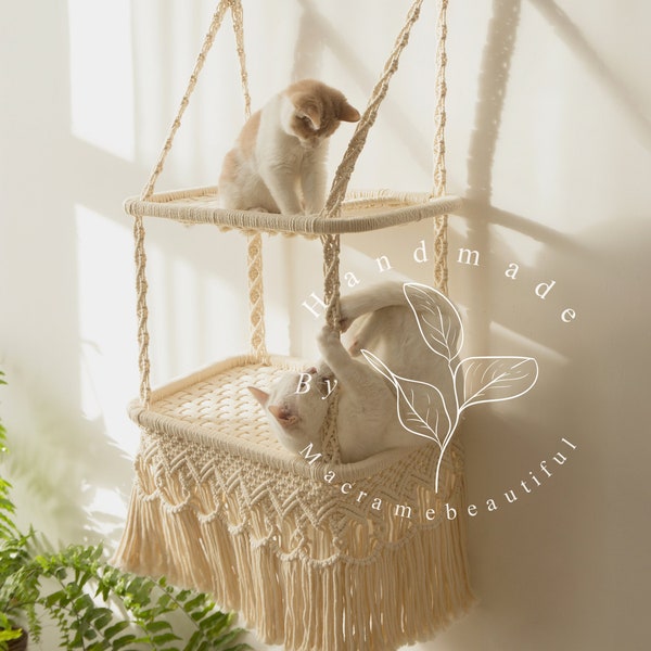 Cat bed Cat tree Cat wall furniture Macrame cat hammock Cat wall shelf Modern cat tower, Cat wall steps, Cat lover gifts, Katzenmöbel