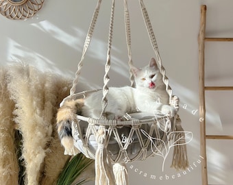 Cat Hammock Cat Tree Macrame Cat Hammock Boho Cat Bed Cat Swing Pet Wall Furniture Cat Lover Gift Gifts for Cats