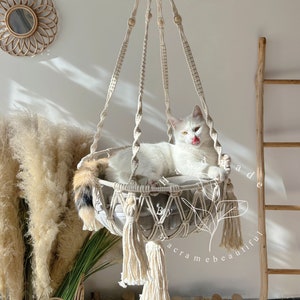 Cat Hammock Cat Tree Macrame Cat Hammock Boho Cat Bed Cat Swing Pet Wall Furniture Cat Lover Gift Gifts for Cats