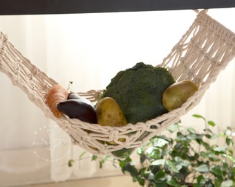 Amaca Per Frutta In Macramè 100% Cotone, Sottopensile Per Cucina, Camper O Barca, Con Ganci