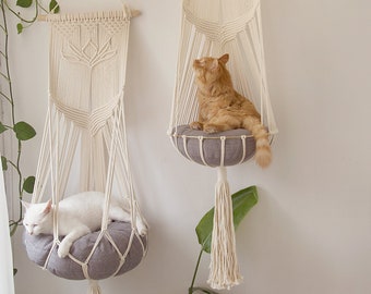 Macrame cat hammock Cat tree Hanging cat bed Pet wall furniture Boho cat swing Cute crochet cat supplies, Cat lover gifts, Pets gifts