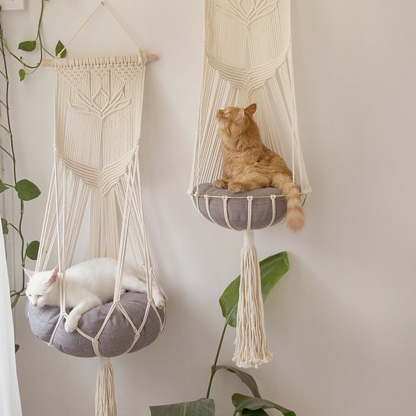 Macrame cat hammock Cat tree Hanging cat bed Pet wall furniture Boho cat swing Cute crochet cat supplies, Cat lover gifts, Pets gifts