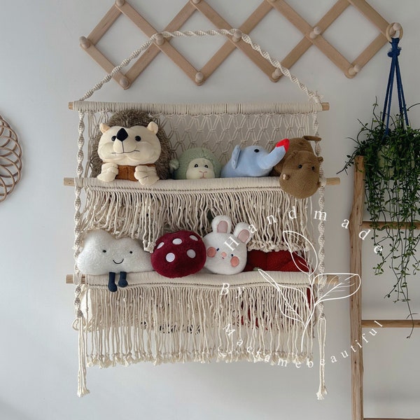 Boho Spielzeug Hängematte Makramee Sachen Tiernetz Kinderzimmer Dekor Hängendes Spielzeug Lagerung Spielzeug Anzeige Kinderzimmer Organizer Geschenke für sie Geschenke für Mutter