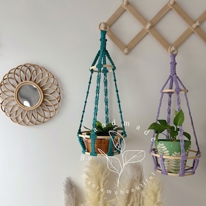 Makramee Blumenampel keine Quaste Hängeampel Pflanzenhänger Indoor Pflanzkorb Einfache moderne Pflanzenhänger Geschenke für Pflanzenliebhaber
