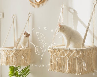 Meubles muraux pour chats Meubles muraux modernes pour chats 1 niveau Étagère pour chats hamac pour chats en macramé Arbre à chat Tour murale pour chat, Lit suspendu pour chat et Cadeaux pour amoureux des chats