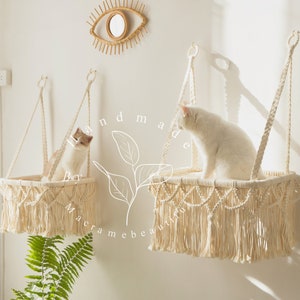 Cat wall furniture Modern cat furniture 1 tier Cat shelf Macrame cat hammock Cat tree Cat wall tower, Hanging cat bed, Cat lover gifts