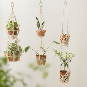 Double macrame plant hanger no tassel hanging planter indoor Rope Wall planter hanging plant holder Plant lover gifts boho decor