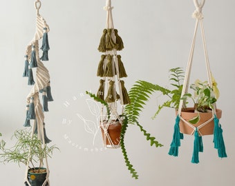 Kwast macrame plantenhanger Hangende plantenhouder Kamerplantenhanger Grote hangende plantenbak Wandplantenbakken Plantenliefhebber cadeau Boho decor