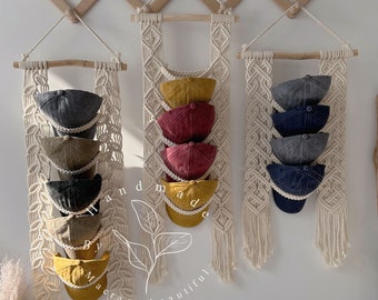 Macrame baseball cap hanger Macrame hat holder Cap organizer Cap storage Macrame cap rack Hat holder for wall, Boho decor, Father&#39;s Day