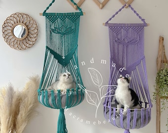 Boho Macrame Cat Hammock Hanging Cat Bed and Tree Pet Wall Furniture Crochet Cat Supplies Perfect Cat Lover Gift and Pet Gift Idea