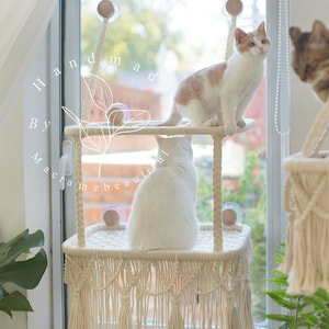 2 Tier Cat Window Perch Cat Window Bed Macrame Cat Hammock Cat Wall Shelves Hanging Cat Bed Boho Cat Tree Cat Lover Gift Gifts for Cats Etsy