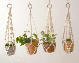 Macrame plantenhanger zonder kwastje Hangende plantenbak zonder staart Binnentuindecor Plantenhouder Korte touw plantenbak Plantenliefhebberscadeaus Boho decor