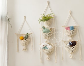 Cesta de frutas colgante Cesta de frutas Macrame Hamaca de frutas colgante Boho cocina baño almacenamiento Macrame pared planta percha Regalos para mamá