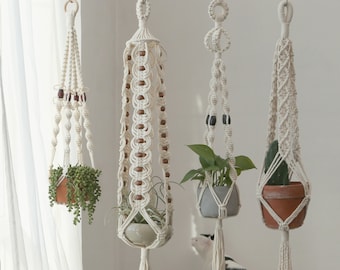Makramee Pflanzenhänger Hängeampel Großer Wandpflanzer Innenpflanze Topflappen Seil häkeln Decke Pflanzer Boho Dekor Geschenke für sie
